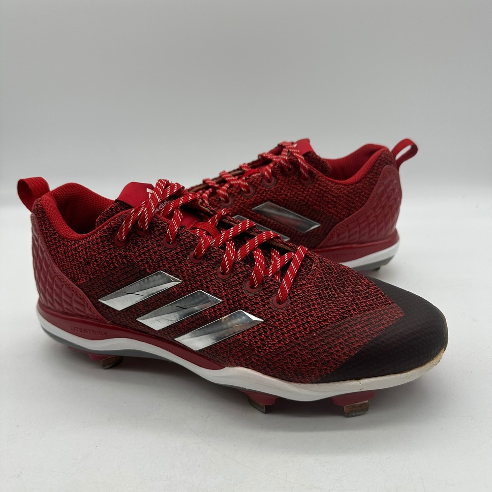 Adidas B39182 Mens 9.5 Power Red / Silver PowerAlley 5 Low Metal Baseball Cleats